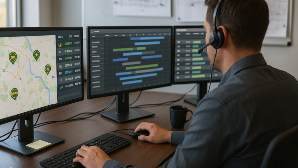 Logistics coordinator monitoring real-time delivery dashboards