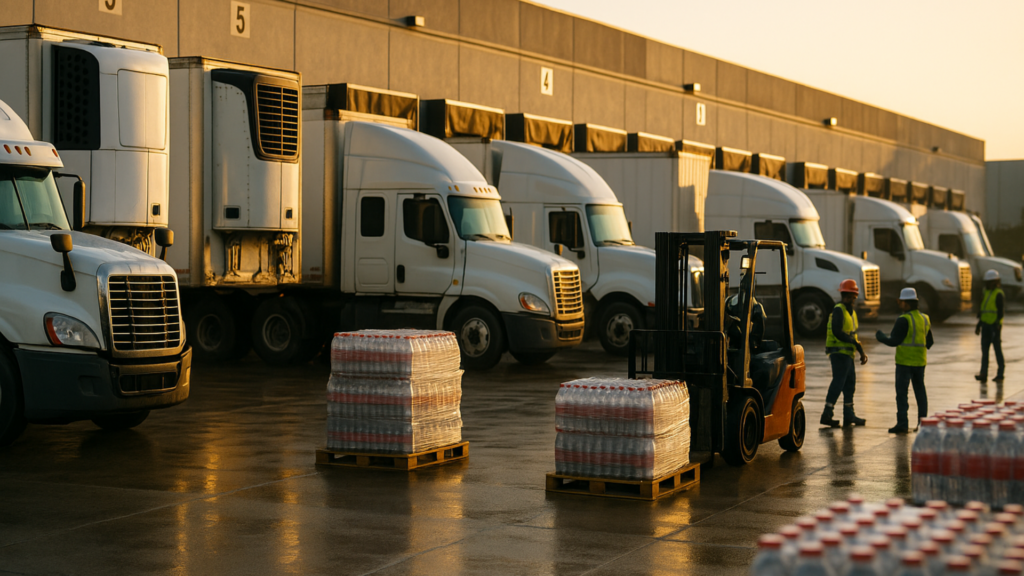 Reefer capacity aligned to AI beverage demand forecast at distribution center.