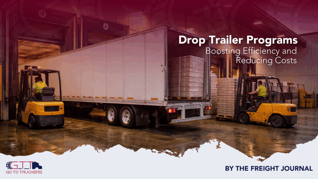 Drop trailer at a warehouse dock while forklifts load pallets to reduce dwell time and costs.